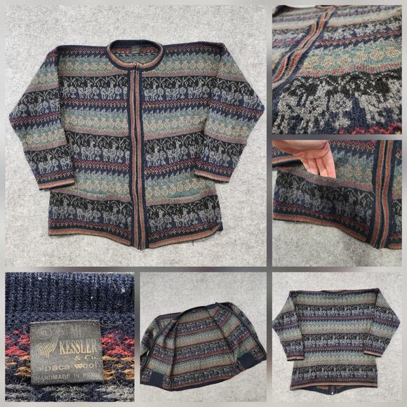 VTG 90s ML Kessler Alpaca Wool Knit Womens L Large Cardigan Full Zip Sweater - Picture 1 of 16